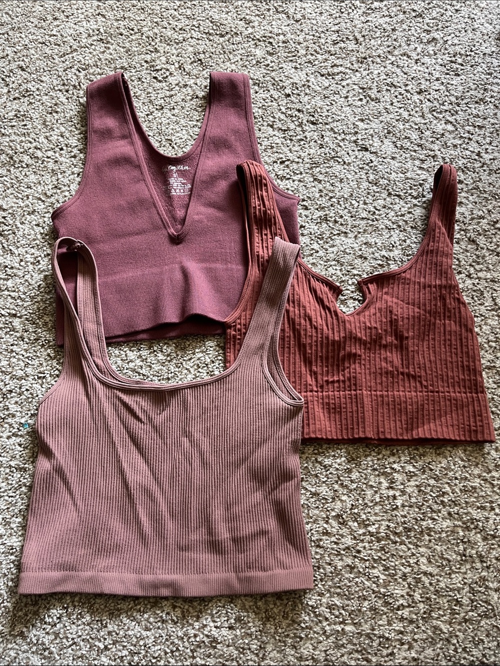 Set of Three Ribbed Crop Tops - Dusty Rose Mix